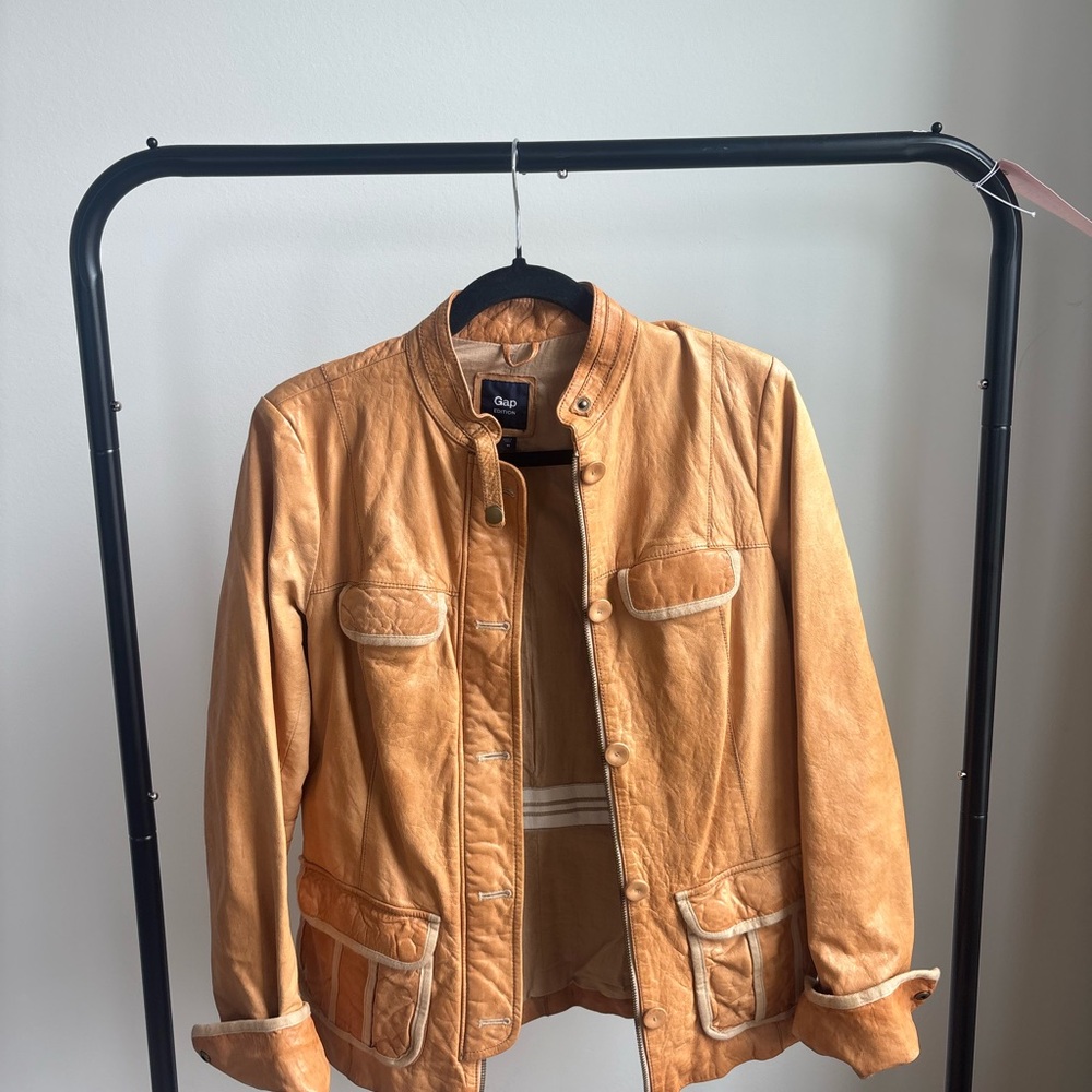 GAP Women's Light Brown Leather Button-Up Jacket